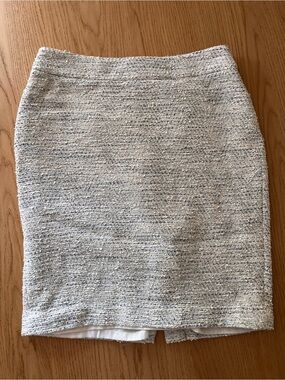 Ann Taylor Cream Blue Tweed Classic Pencil Skirt